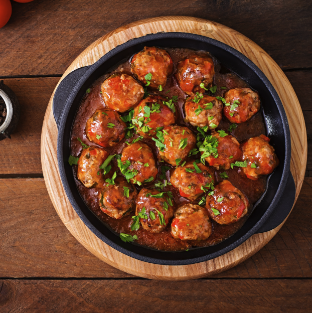 Dish of Spanish albondigas (meatballs)